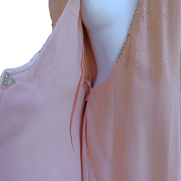Vintage Jack Bryan Cocktail Wrap Dress Pink Heavy Beaded Long Sleeve Bling 8 - Picture 3 of 11